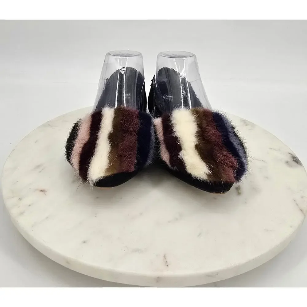 Rebecca Minkoff Amelie Black‎ Suede Flats | Real Mink Fur Loafers